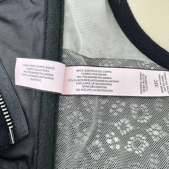 Victoria's Secret Very Sexy Lined Demi Bra Black Lace Corset Zip Back 32C - Picture 5 of 7